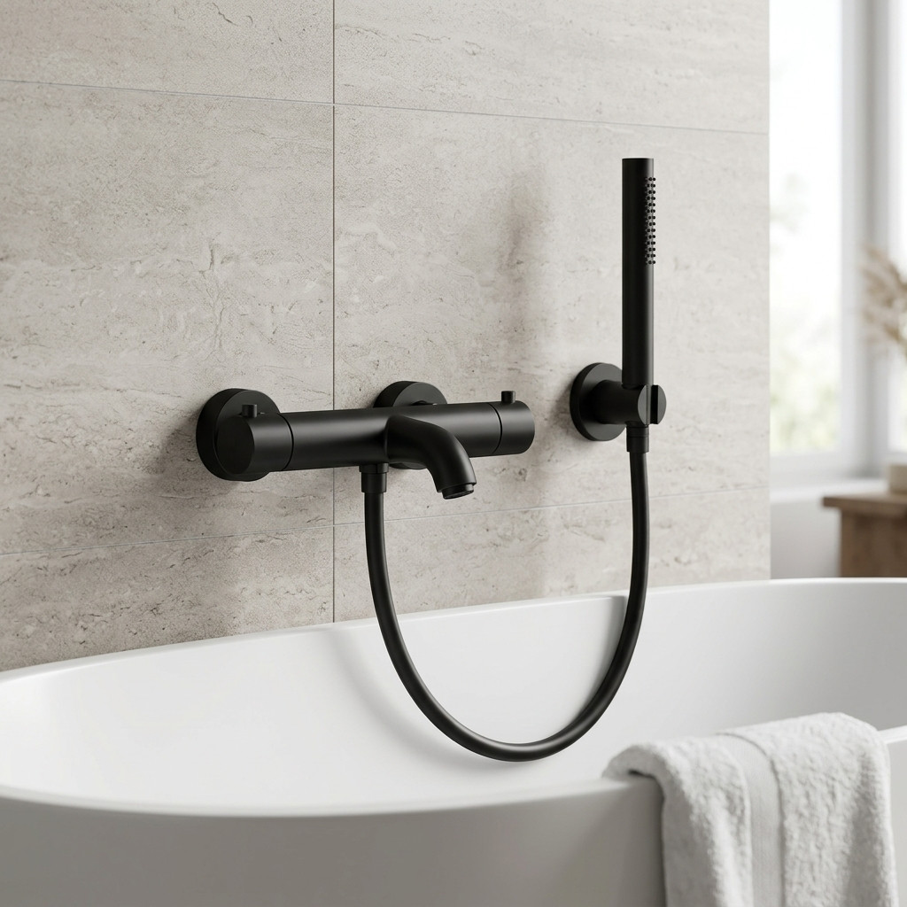Aquanello Eterna Rubinetto termostatico da incasso per vasca nero opaco con doccetta a barra ET-B-SET1-1-10